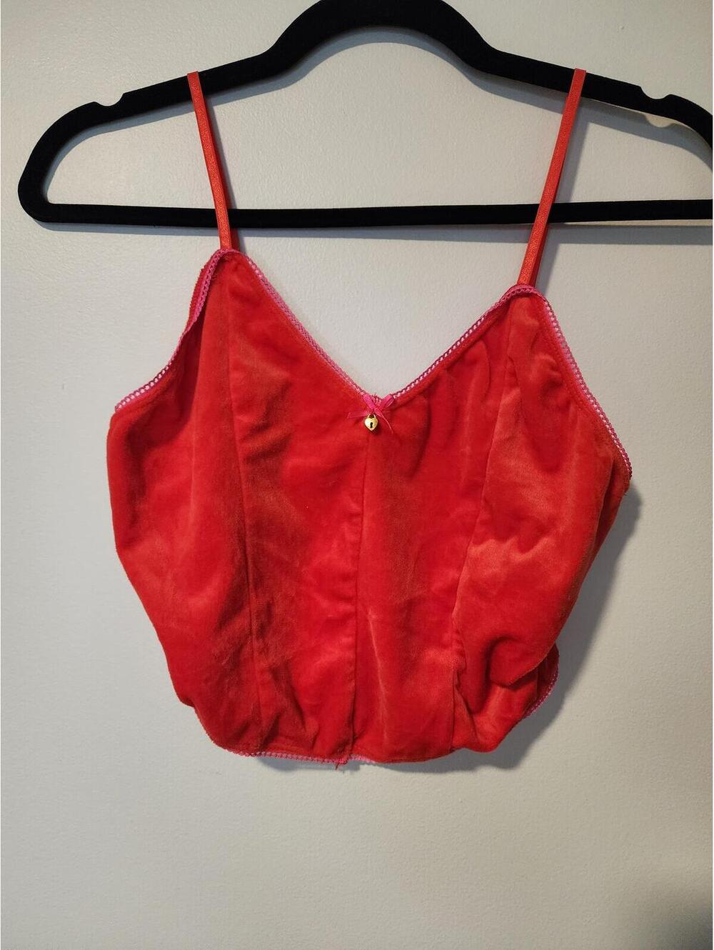 Spoiled Angel Y2K Style Red Velour Spaghetti Strap Cami Crop Top Size M